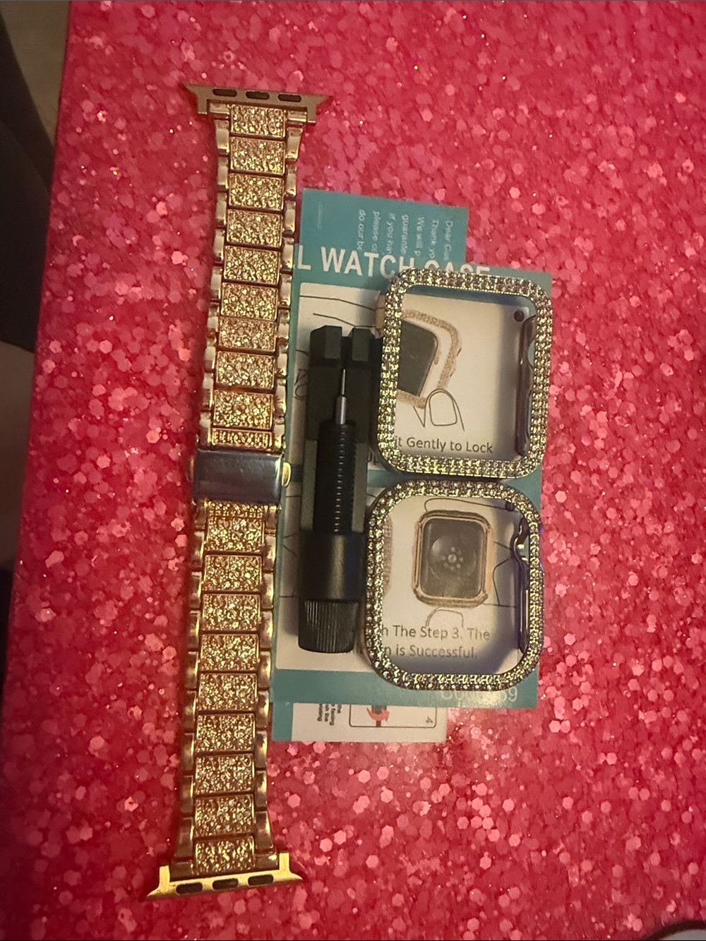 Sparkling rose Gold Rhinestone Apple Watch Band & Bezel Set